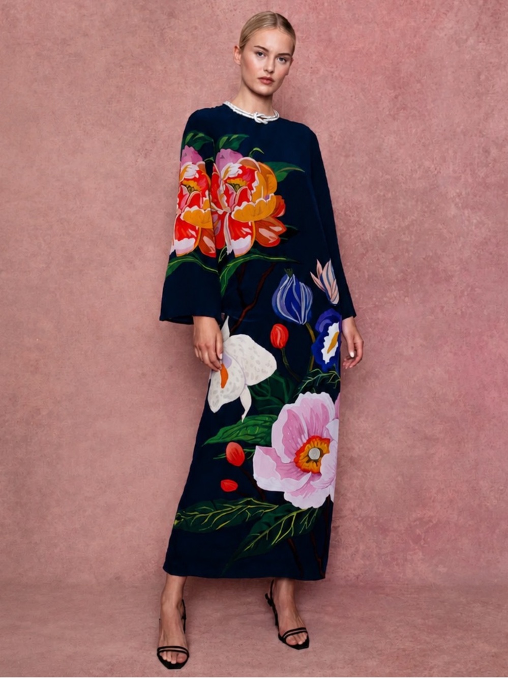 NEW Borgo De Nor Capucine Tree of Life Navy Maxi Dress UK 8 US 4